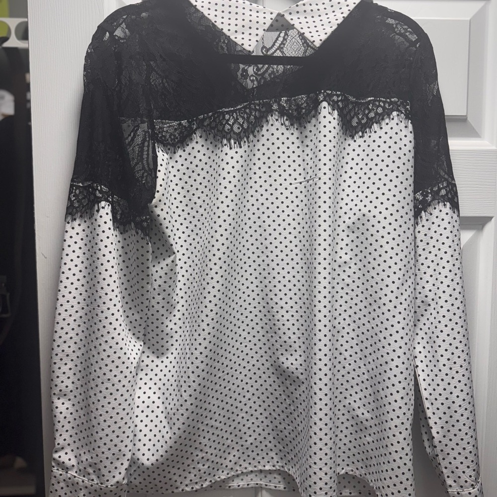 Black and White Polka Dot Lace Top